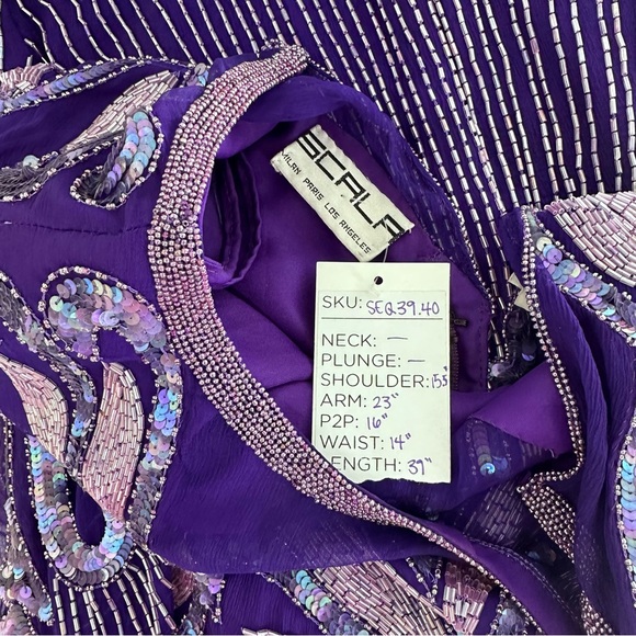Scala Purple Intricately Beaded Sequined Silk Dress Size Small - Picture 3 of 10